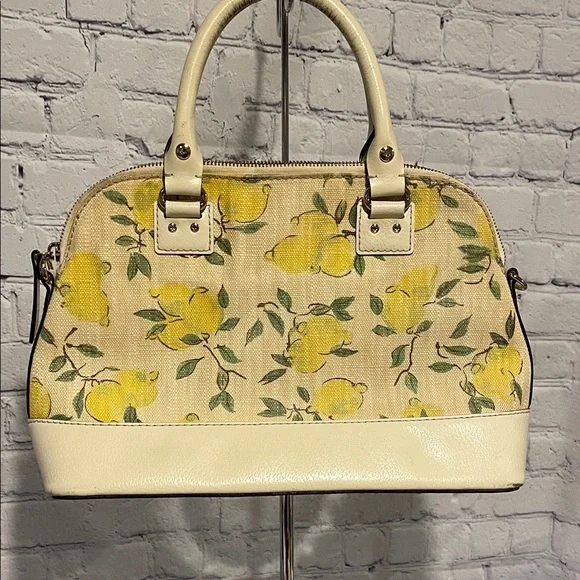 Kate Spade Cream & Yellow Lemon Satchel Handbag Designer Leather Shoulder Bag - Picture 5 of 10